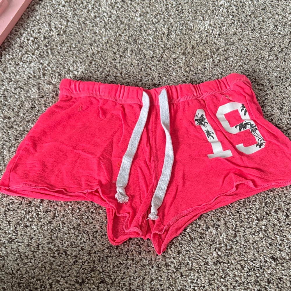 AND Hot Pink Athletic Drawstring Shorts with White Accents